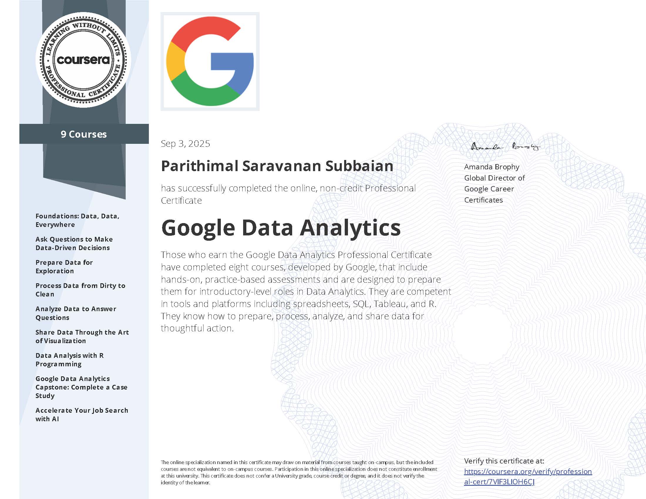 Google Data Analytics Professional Certificate